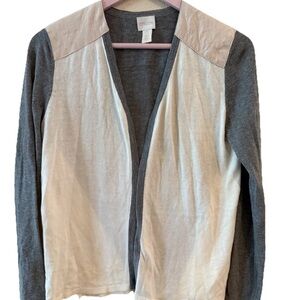 Chico's Colorblock Knit Open Cardigan Sweater Gray and Beige Size 0